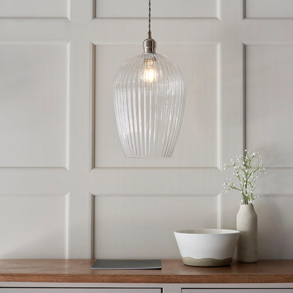 Cernobbio 1 Ribbed Large Pendant Light Bright Nickel