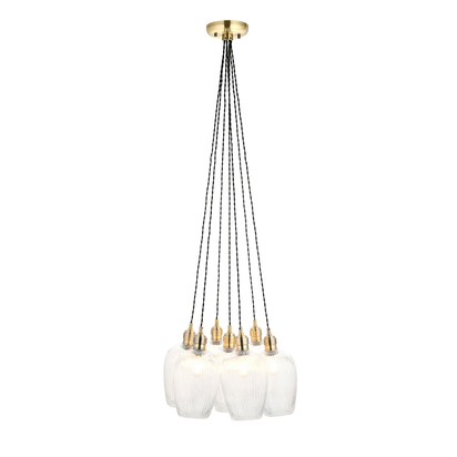 Urbino 7 Ribbed Cluster Pendant Light Antique Brass
