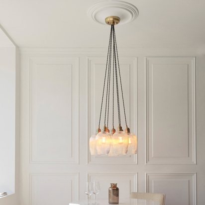 Urbino 7 Ribbed Cluster Pendant Light Antique Brass