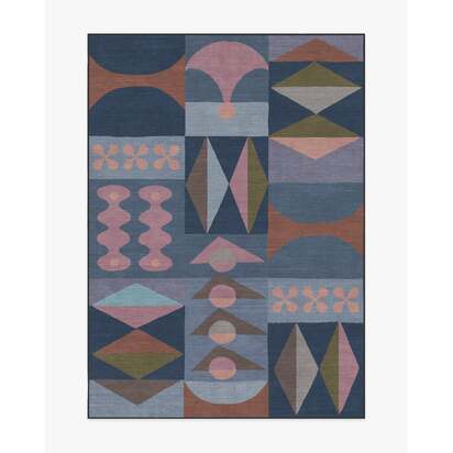 Rio Navy Flatwoven Rug by Jonathan Adler - 150 x 215 cm - Rug + Pad System
