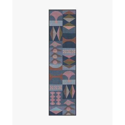 Rio Navy Flatwoven Rug by Jonathan Adler - 75 x 305 cm - Rug + Cushioned Pad System