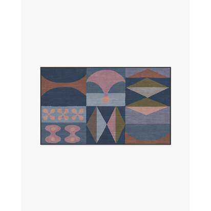 Rio Navy Flatwoven Rug by Jonathan Adler - 90 x 150 cm - Rug + Cushioned Pad System