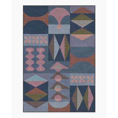 Rio Navy Flatwoven Rug by Jonathan Adler - 200 x 290 cm - Rug + Cushioned Pad System