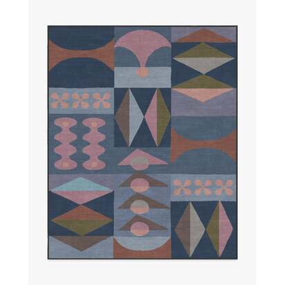 Rio Navy Flatwoven Rug by Jonathan Adler - 245 x 305 cm - Rug + Cushioned Pad System