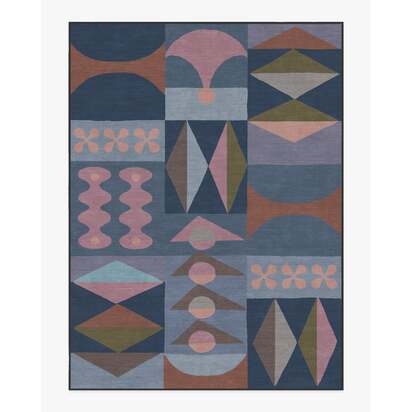 Rio Navy Flatwoven Rug by Jonathan Adler - 275 x 365 cm - Rug + Cushioned Pad System