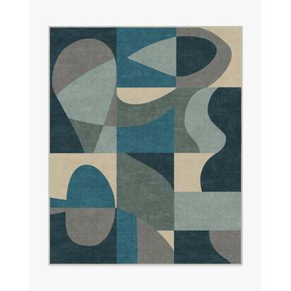 Philippe Blue Flatwoven Rug by Jonathan Adler - 245 x 305 cm - Rug + Cushioned Pad System