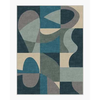 Philippe Blue Flatwoven Rug by Jonathan Adler - 275 x 365 cm - Rug + Cushioned Pad System