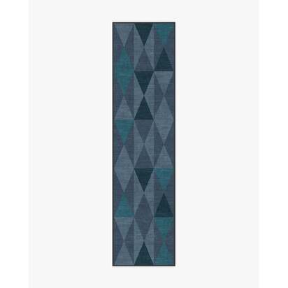 Pennant Blue Flatwoven Rug by Jonathan Adler - 75 x 305 cm - Rug + Cushioned Pad System