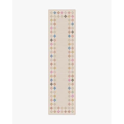 Marquise Border Natural Flatwoven Rug by Jonathan Adler - 75 x 305 cm - Rug + Pad System