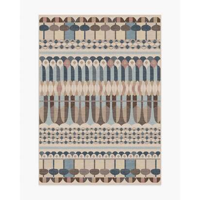 Brasilia Slate Blue Multicolour Flatwoven Rug by Jonathan Adler - 150 x 215 cm - Rug + Pad System
