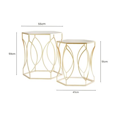 Delirose Set Of 2 Hexagon Champagne Finish Tables