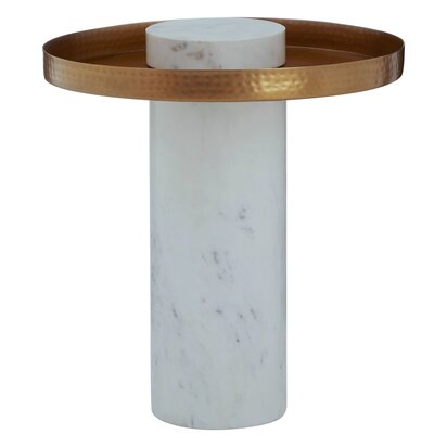 Riveywell White Marble and Antique Brass Finish Tray Side Table