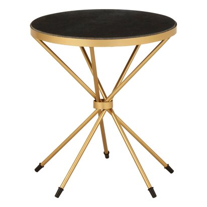 Soleyana Black Marble Top and Gold Round Side Table