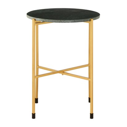 Soleyana Large Green Marble Top and Gold Round Side Table