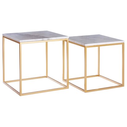 Delirose Set Of 2 Square Marble and Gold Nesting Tables