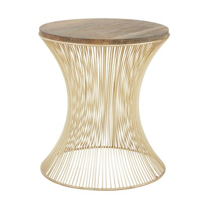 Soleyana Mango Wood Top and Gold Hourglass Round Side Table