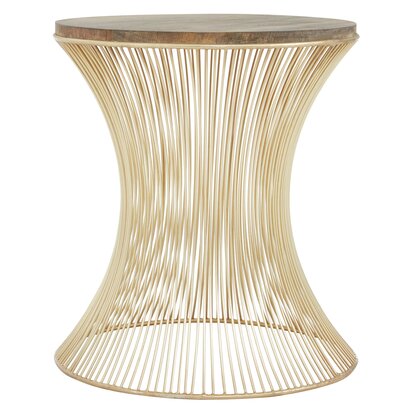 Soleyana Mango Wood Top and Gold Hourglass Round Side Table