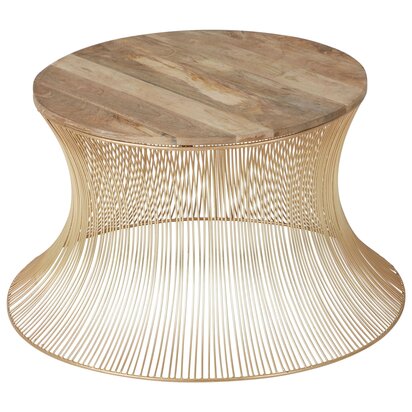 Soleyana Mango Wood and Gold Hourglass Round Coffee Table