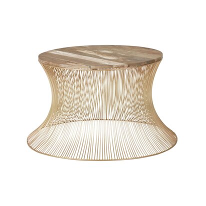 Soleyana Mango Wood and Gold Hourglass Round Coffee Table