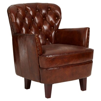 Theoinelle Brown Leather Armchair with Button Tufted Back