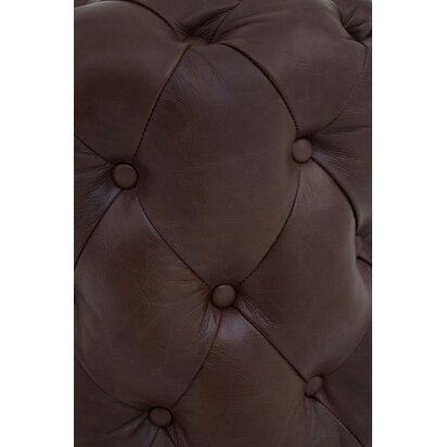 Victor Button Tufted Brown Leather Stool