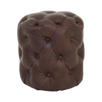 Theoinelle Button Tufted Brown Leather Stool