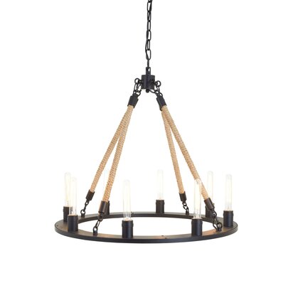 Viowana 8 Bulb Rope and Metal Hoop Chandelier