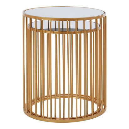 Delirose Gold and Mirror Top Set of 2 Round Side Tables