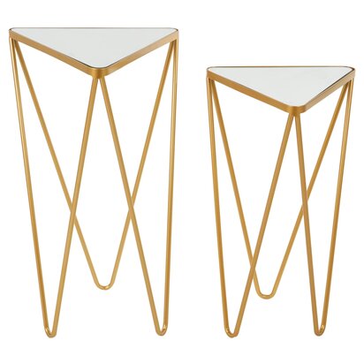 Delirose Set Of 2 Gold Finish Triangle Tables
