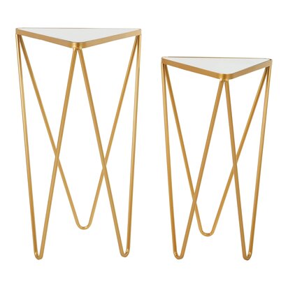 Delirose Set Of 2 Gold Finish Triangle Tables