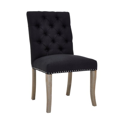 Rosisfield Townhouse Black Linen Dining Chair with Wooden Legs