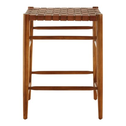 Piarbury Brown Woven Leather Barstool