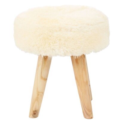 Piarbury Cream Faux Fur and Teak Wood Stool
