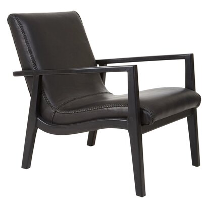 Piarbury Black Leather and Teak Wood Armchair
