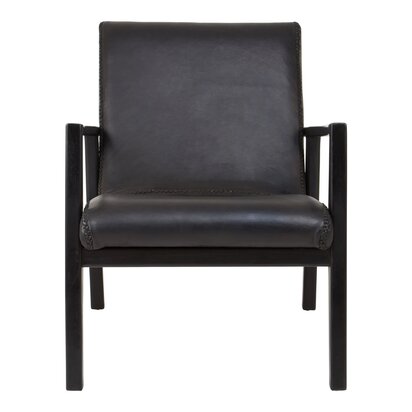 Piarbury Black Leather and Teak Wood Armchair
