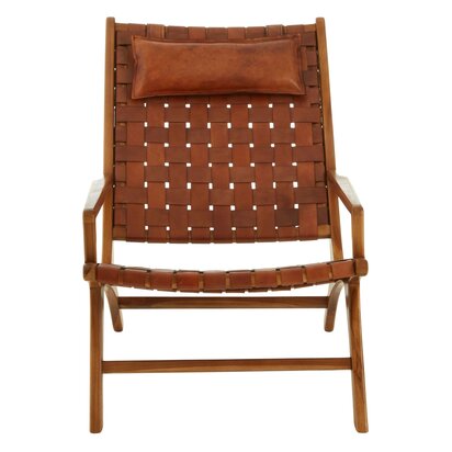 Piarbury Brown Woven Leather and Teak Wood Chair