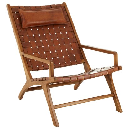 Piarbury Brown Woven Leather and Teak Wood Chair