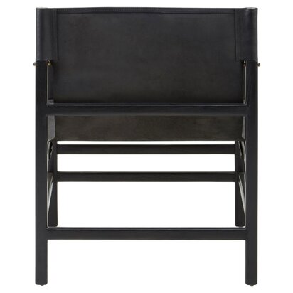 Piarbury Black Leather and Teak Wood Frame Armchair