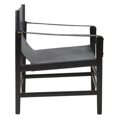 Piarbury Black Leather and Teak Wood Frame Armchair