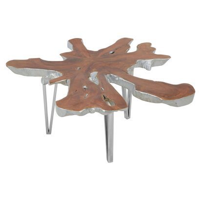 Noreyham Teak Wood with Silver Finish Live Edge Coffee Table