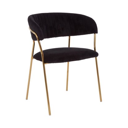 Coriamore Black Velvet Channel Tufted Dining Chair with Gold Finish Legs