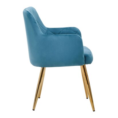 Coriamore Light Blue Velvet Quilted Dining Chair with Gold Finish Legs