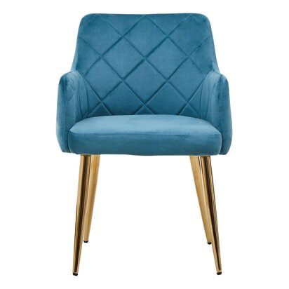 Coriamore Light Blue Velvet Quilted Dining Chair with Gold Finish Legs