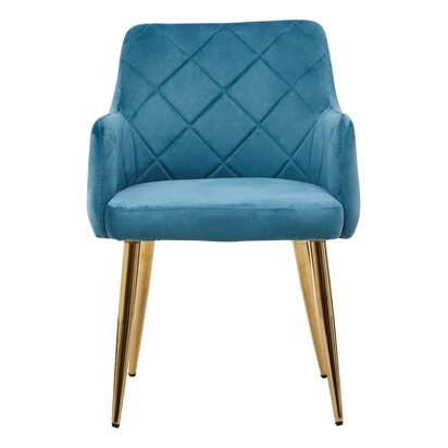Coriamore Light Blue Velvet Quilted Dining Chair with Gold Finish Legs