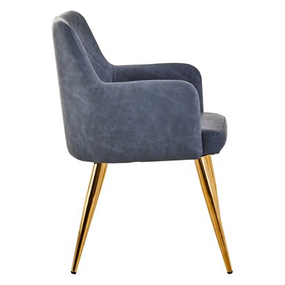 Coriamore Dark Grey Leather Effect Quilted Dining Chair with Gold Metal Legs
