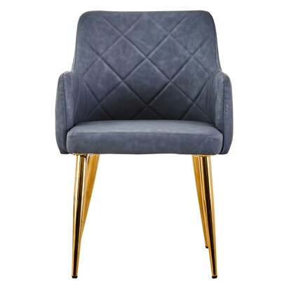 Coriamore Dark Grey Leather Effect Quilted Dining Chair with Gold Metal Legs