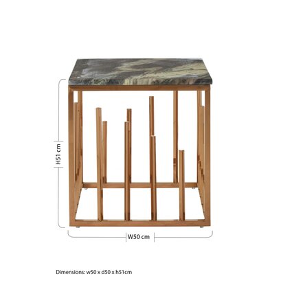 Renelnell Rose Gold Finish Square Side Table