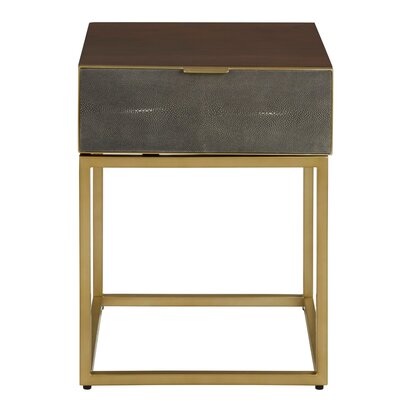 Leoermere Grey Shagreen Effect and Walnut Veneer Side Table with Drawer