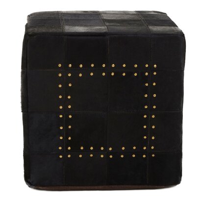 Niaestead Safira Black Patchwork Leather Pouffe With Gold Studs
