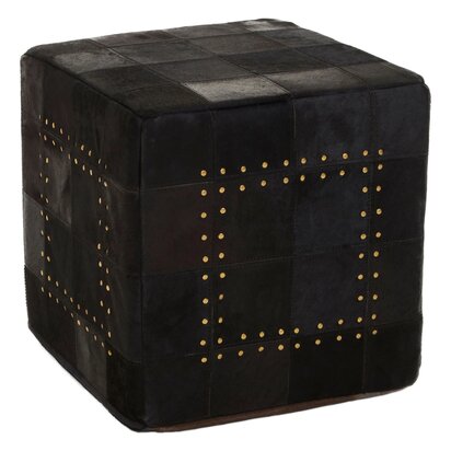 Niaestead Safira Black Patchwork Leather Pouffe With Gold Studs